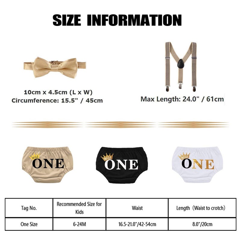 MYRISAM Wild ONE Cake Smash Outfit Boy First Birthday Photo Shoot Printed Bloomers Suspenders Bowtie Baby Shower Costume - Image 5